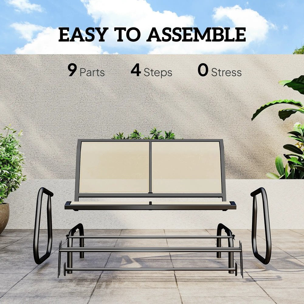 Outsunny 2-Person Outdoor Glider Bench Patio Double Swing Gliding Chair Loveseat w/Power Coated Steel Frame for Garden Patio Porch, Cream 4