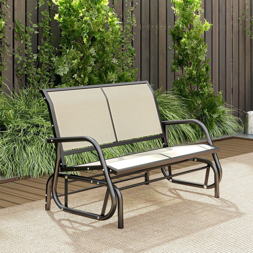 Outsunny 2-Person Outdoor Glider Bench Patio Double Swing Gliding Chair Loveseat w/Power Coated Steel Frame for Garden Patio Porch, Cream 7