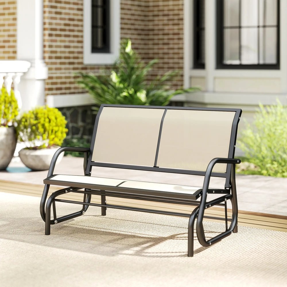 Outsunny 2-Person Outdoor Glider Bench Patio Double Swing Gliding Chair Loveseat w/Power Coated Steel Frame for Garden Patio Porch, Cream 8