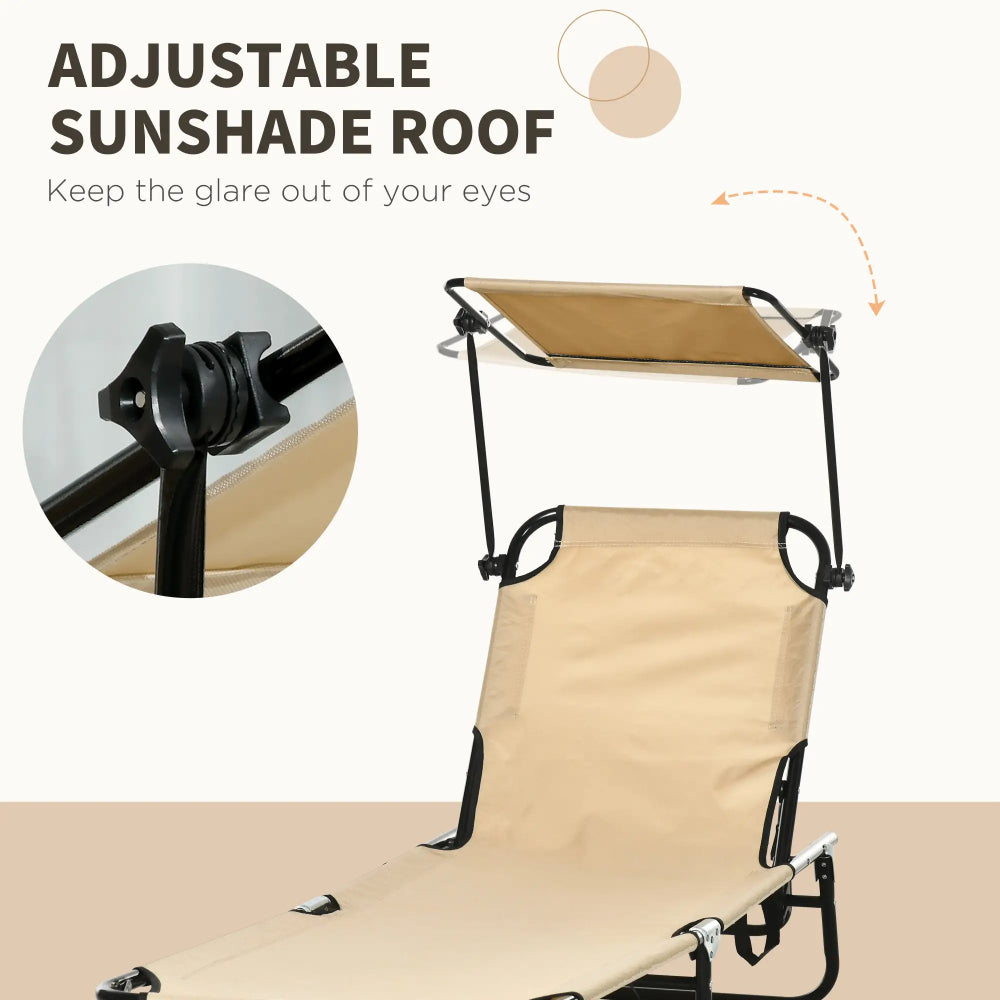 Outsunny 2 Piece Folding Sun Loungers with Canopy, Adjustable Recliner Garden Chairs with Side Pocket, Steel Frame and Breathable Mesh for Outdoor, Pool, Beach, Garden, Tan Brown 4