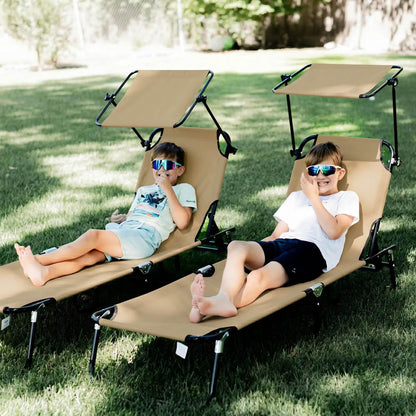 Outsunny 2 Piece Folding Sun Loungers with Canopy, Adjustable Recliner Garden Chairs with Side Pocket, Steel Frame and Breathable Mesh for Outdoor, Pool, Beach, Garden, Tan Brown 7