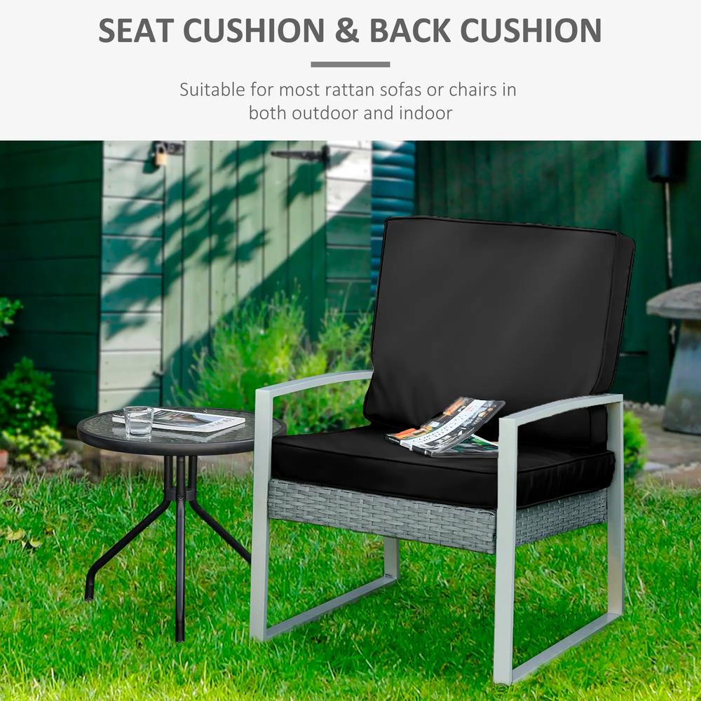 Outsunny 2 Piece Garden Chair Cushions with 1 Seat Cushion 1 Back Pad for Rattan Sofa Chair, Outdoor Seat Pads for Indoor and Outdoor Use, Black 3