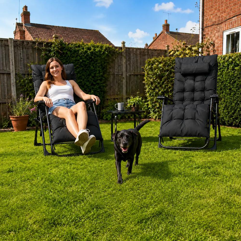 Outsunny 2 Piece Reclining Zero Gravity Sun Loungers with Cushions 1