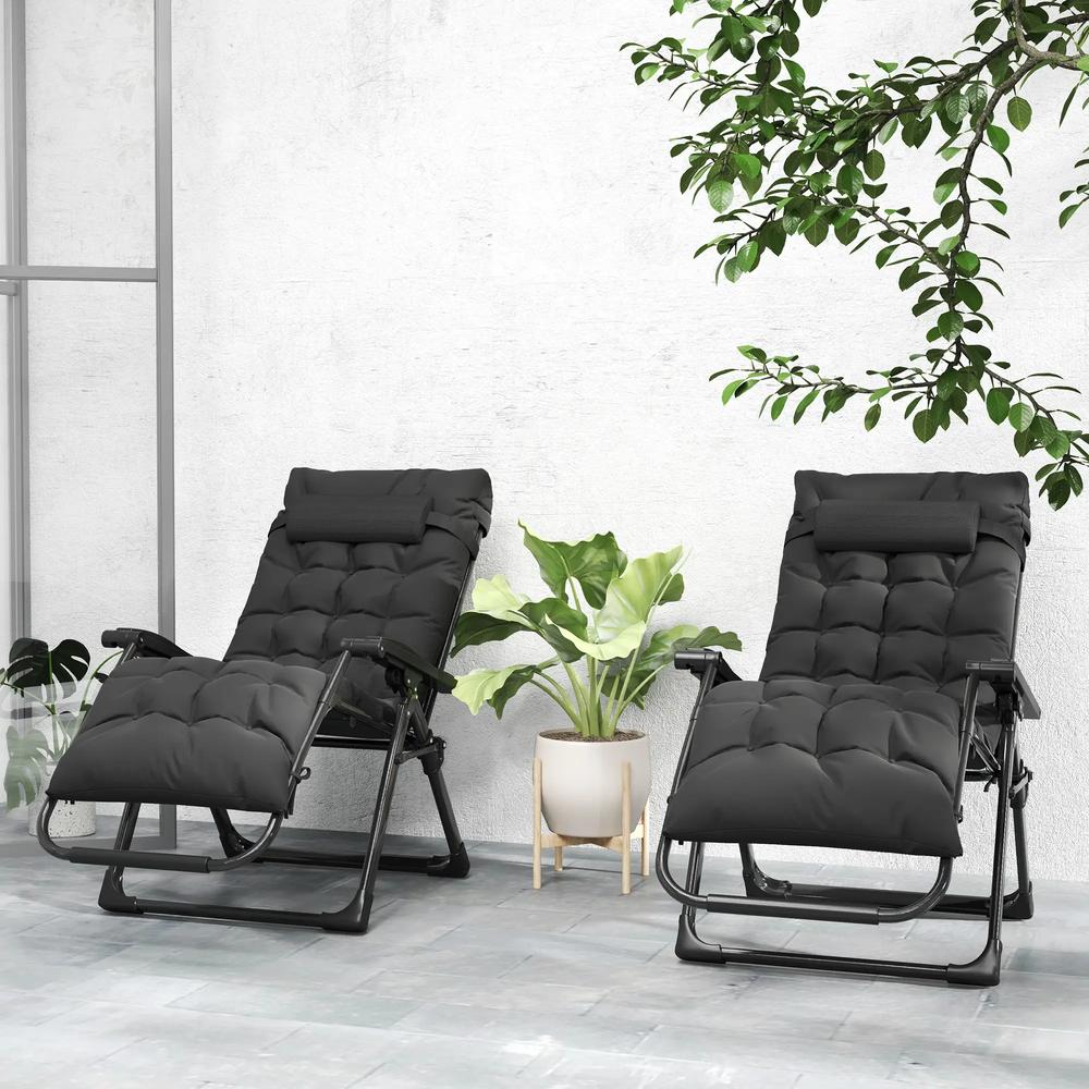 Outsunny 2 Piece Reclining Zero Gravity Sun Loungers with Cushions 10