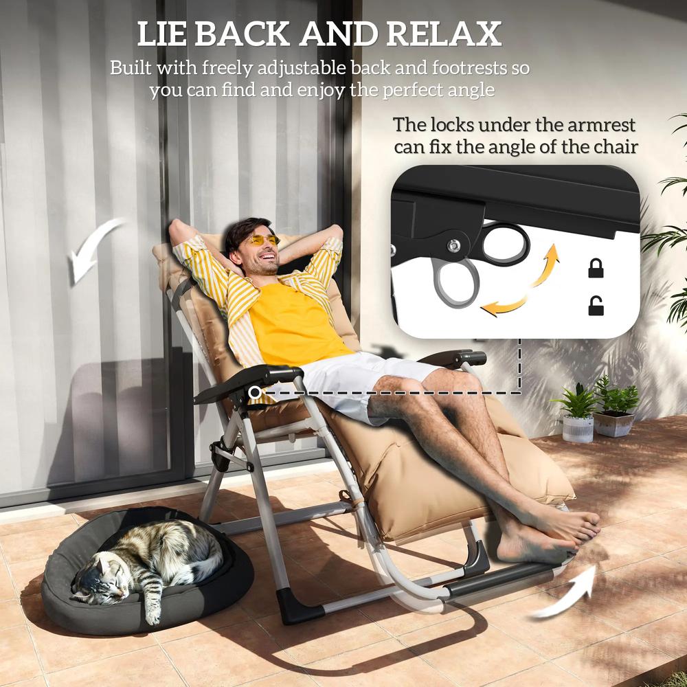 Outsunny 2 Piece Reclining Zero Gravity Sun Loungers with Cushions 15