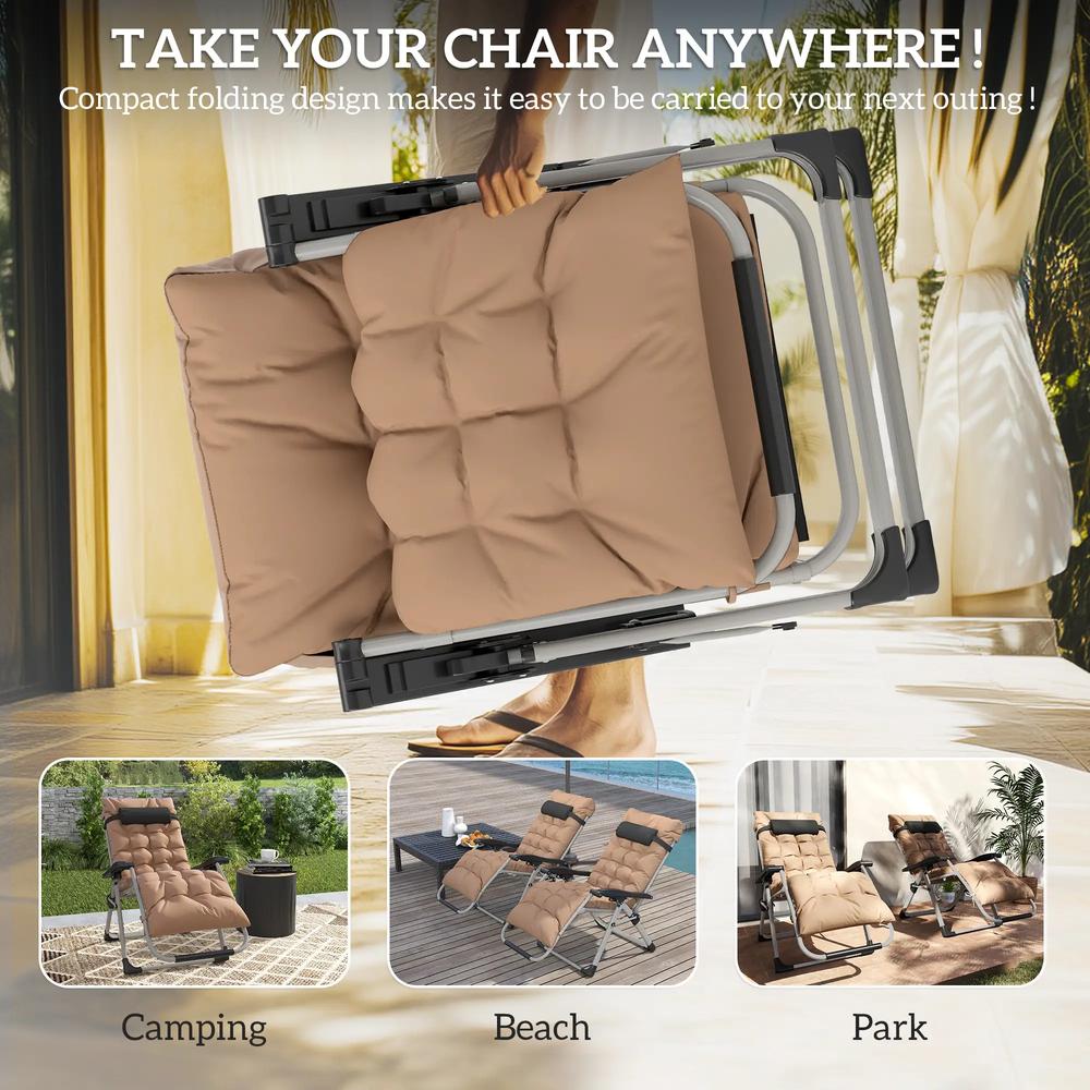 Outsunny 2 Piece Reclining Zero Gravity Sun Loungers with Cushions 16
