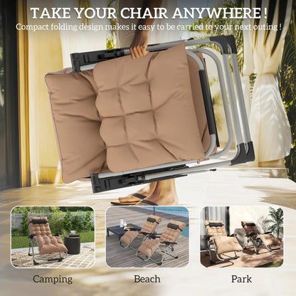 Outsunny 2 Piece Reclining Zero Gravity Sun Loungers with Cushions 16