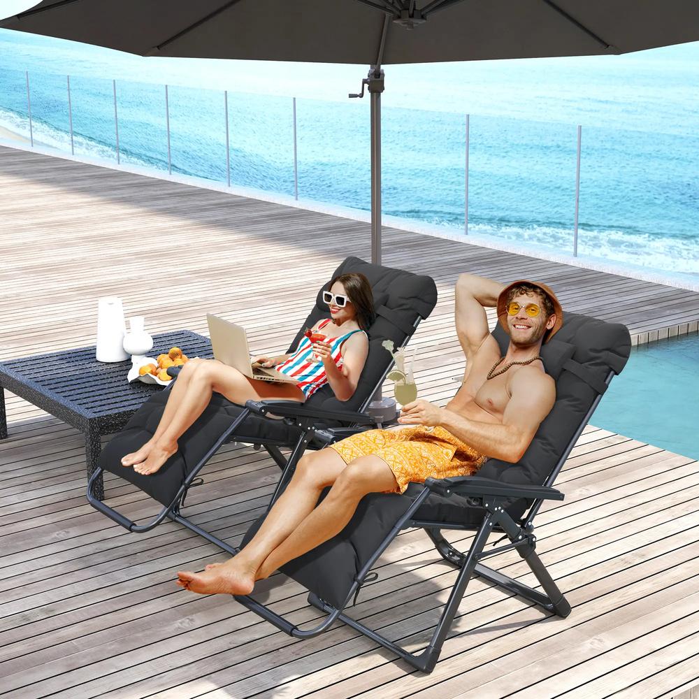 Outsunny 2 Piece Reclining Zero Gravity Sun Loungers with Cushions 2