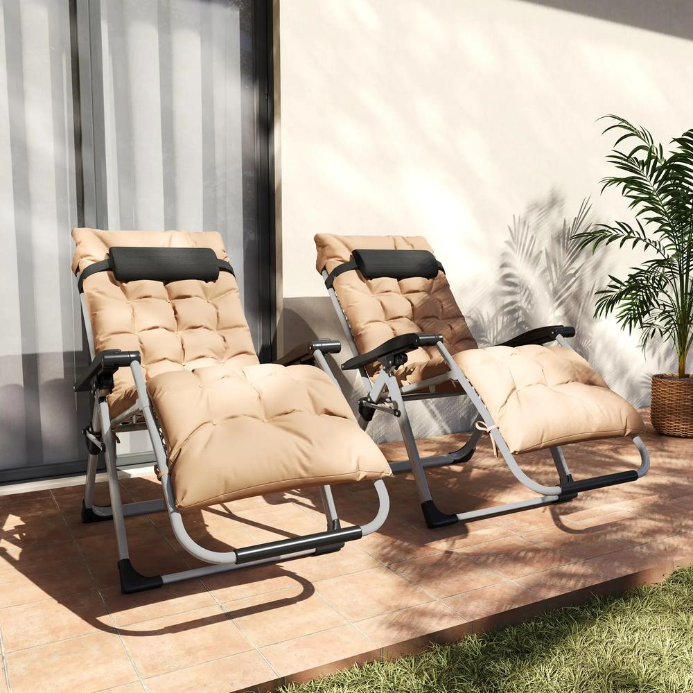 Outsunny 2 Piece Reclining Zero Gravity Sun Loungers with Cushions 20