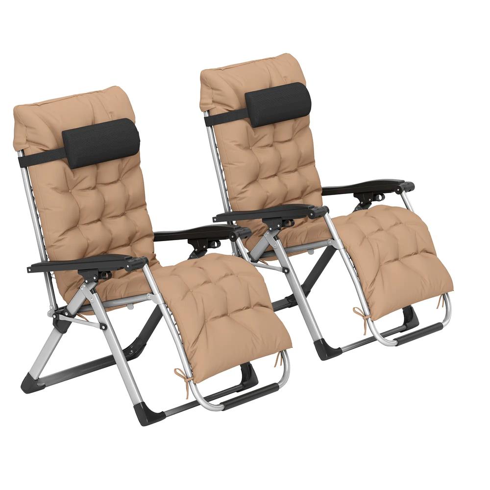 Outsunny 2 Piece Reclining Zero Gravity Sun Loungers with Cushions 22