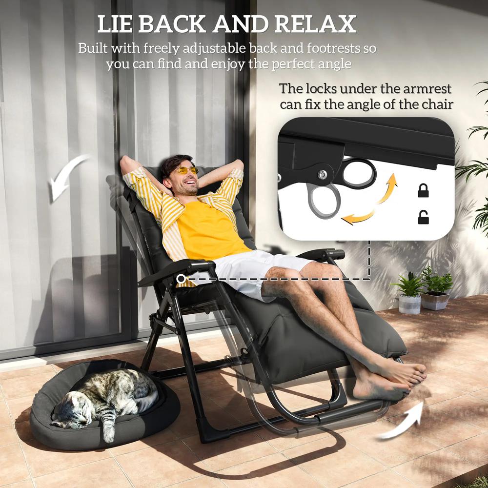 Outsunny 2 Piece Reclining Zero Gravity Sun Loungers with Cushions 4