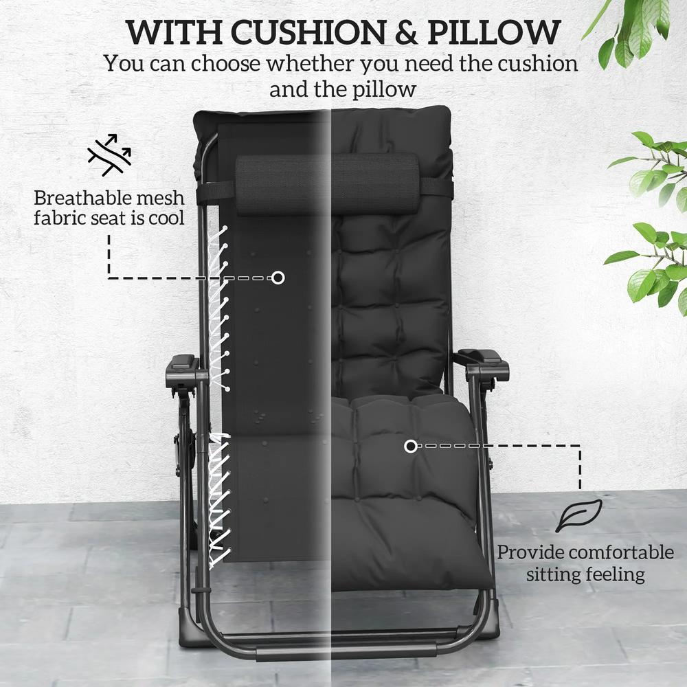 Outsunny 2 Piece Reclining Zero Gravity Sun Loungers with Cushions 6