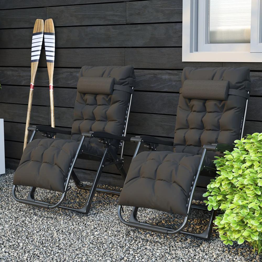 Outsunny 2 Piece Reclining Zero Gravity Sun Loungers with Cushions 8