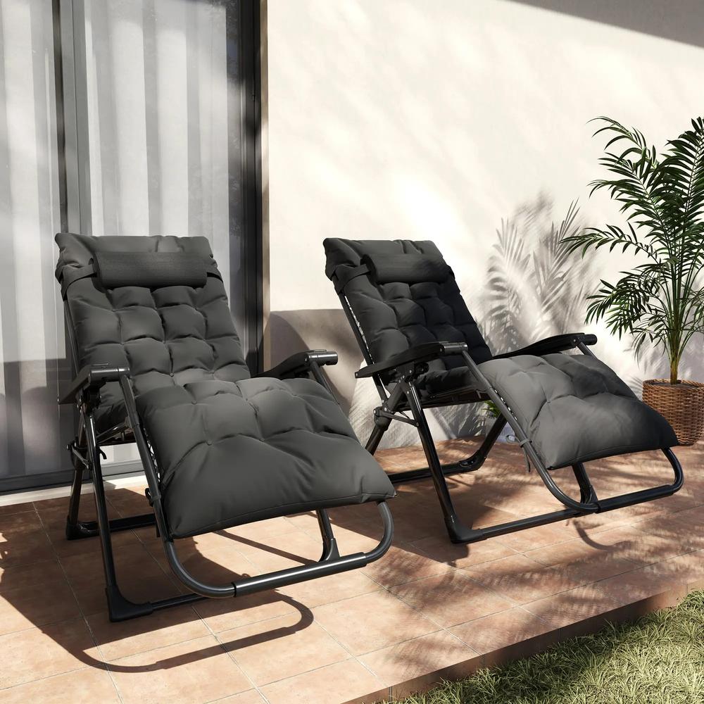 Outsunny 2 Piece Reclining Zero Gravity Sun Loungers with Cushions 9