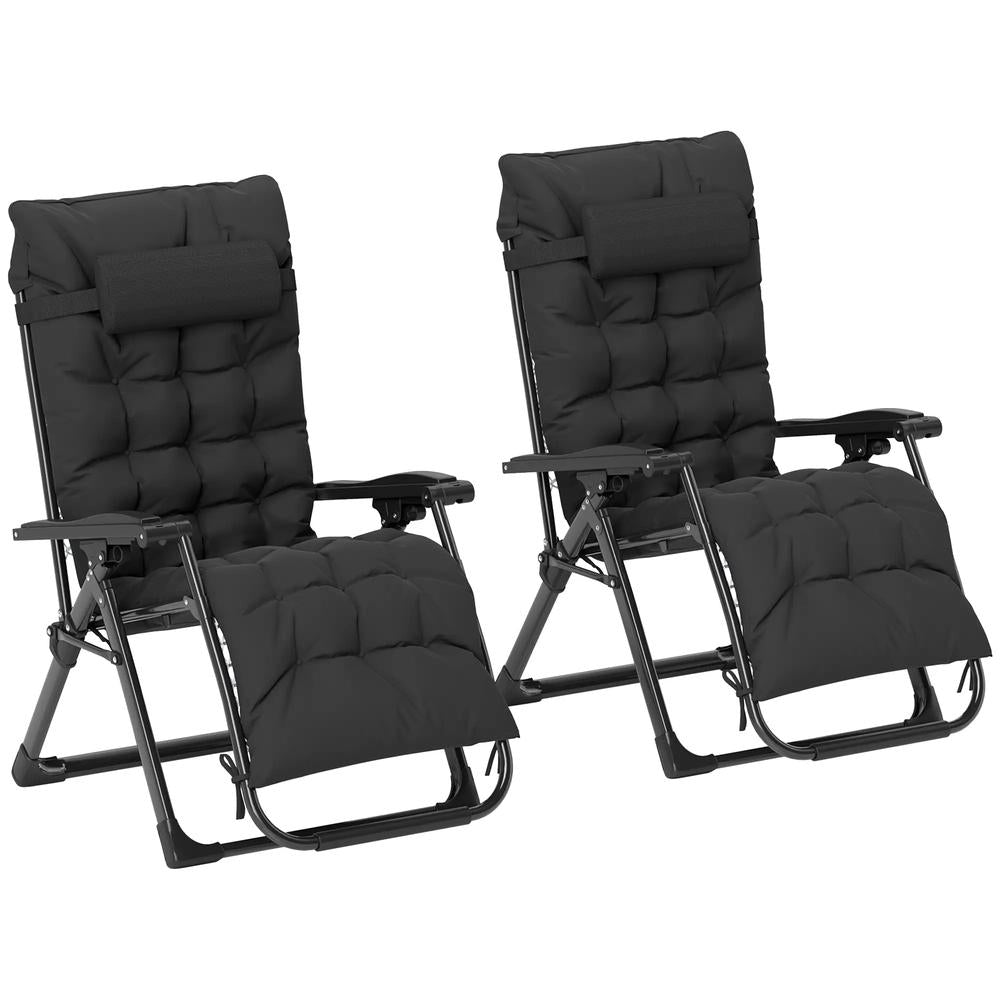 Outsunny 2 Piece Reclining Zero Gravity Sun Loungers with Cushions 