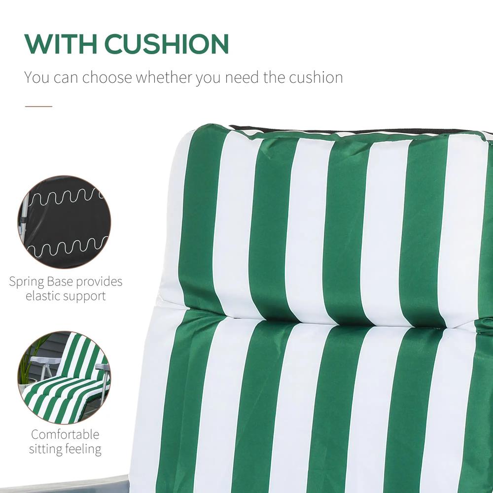 Outsunny 2 Pieces Outdoor Sun Lounger Set with Cushions, Patio Folding 5-Level Adjustable Backrest Recliner Chairs Set of 2 with High Backrest and Armrests, Green & White 4