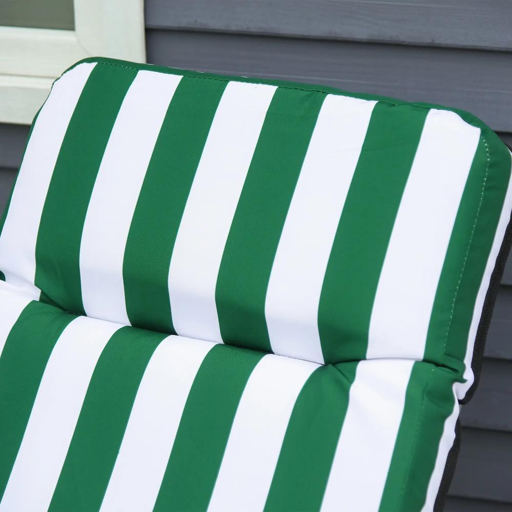 Outsunny 2 Pieces Outdoor Sun Lounger Set with Cushions, Patio Folding 5-Level Adjustable Backrest Recliner Chairs Set of 2 with High Backrest and Armrests, Green & White 7