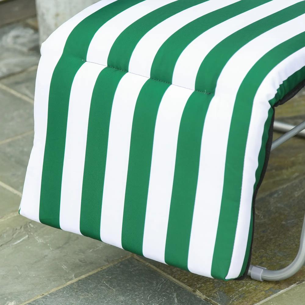 Outsunny 2 Pieces Outdoor Sun Lounger Set with Cushions, Patio Folding 5-Level Adjustable Backrest Recliner Chairs Set of 2 with High Backrest and Armrests, Green & White 8