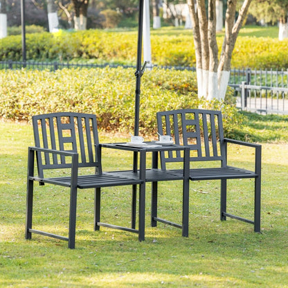 Outsunny 2 Seat Garden Chair Bench Loveseats Jack and Jill Seat w/Coffee Table Slatted Design Patio Yard 10