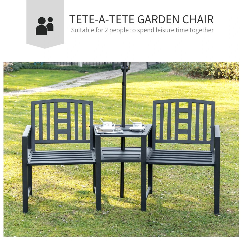 Outsunny 2 Seat Garden Chair Bench Loveseats Jack and Jill Seat w/Coffee Table Slatted Design Patio Yard 3