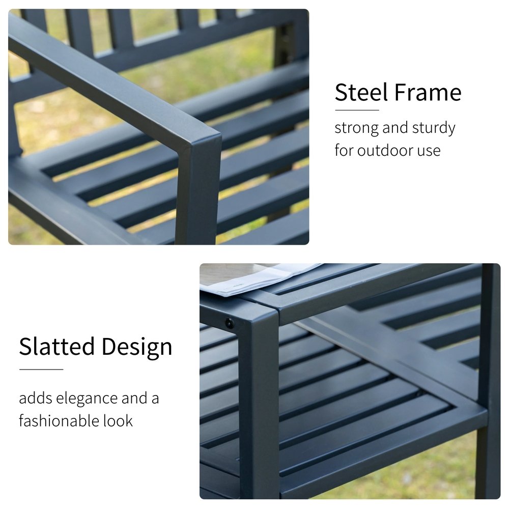 Outsunny 2 Seat Garden Chair Bench Loveseats Jack and Jill Seat w/Coffee Table Slatted Design Patio Yard 5