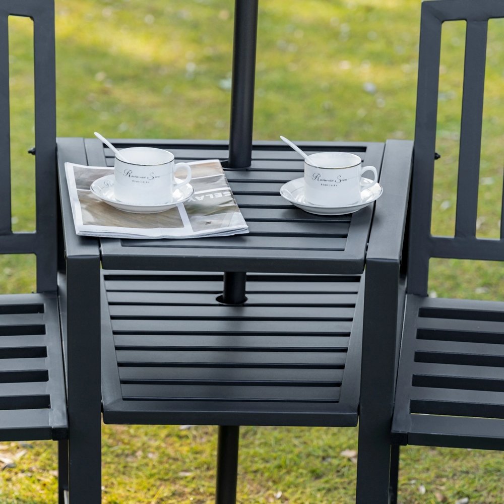 Outsunny 2 Seat Garden Chair Bench Loveseats Jack and Jill Seat w/Coffee Table Slatted Design Patio Yard 7