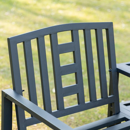 Outsunny 2 Seat Garden Chair Bench Loveseats Jack and Jill Seat w/Coffee Table Slatted Design Patio Yard 8