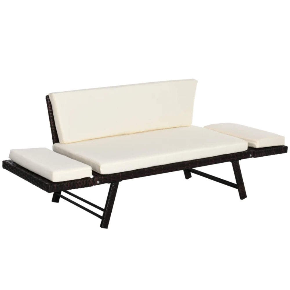 Outsunny 2-Seater 2-in-1 Rattan Convertible Sofa Daybed, Brown
