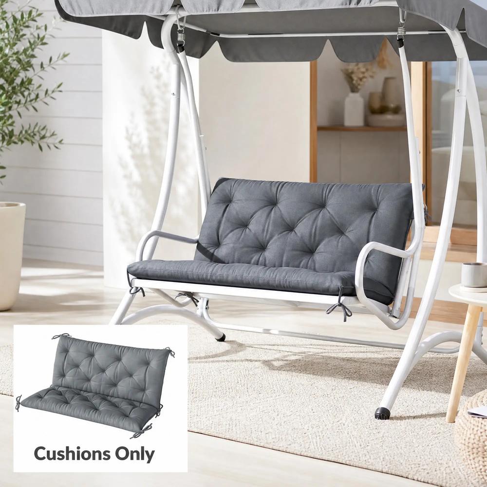 Outsunny 2 Seater Bench Pad, Garden Swing Chair Cushion with Back and Ties, Tufted Style Garden Furniture Window Seat Cushion for Indoor and Outdoor Use, 98 x 100 cm 1