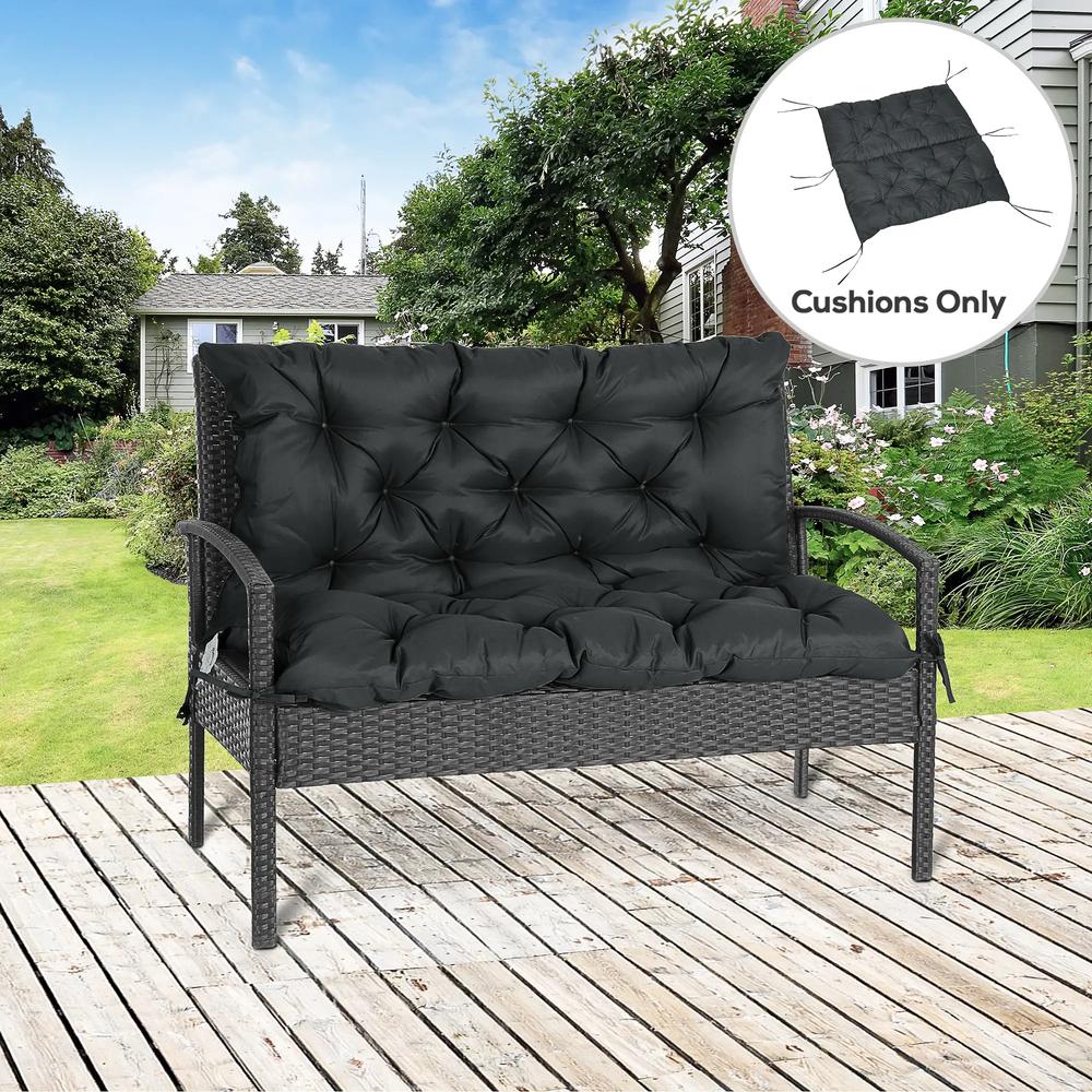 Outsunny 2 Seater Bench Pad, Garden Swing Chair Cushion with Back and Ties, Tufted Style Garden Furniture Window Seat Cushion for Indoor and Outdoor Use, 98 x 100 cm 11
