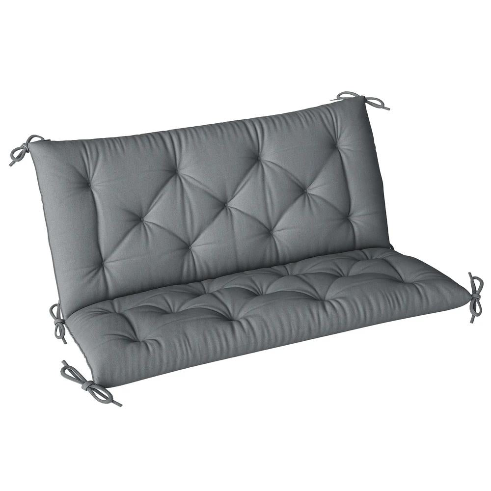 Outsunny 2 Seater Bench Pad, Garden Swing Chair Cushion with Back and Ties, Tufted Style Garden Furniture Window Seat Cushion for Indoor and Outdoor Use, 98 x 100 cm 