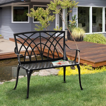 Outsunny 2-Seater Cast Aluminium Garden Bench Loveseat Outdoor Furniture Chair w/ Decorative Backrest & Ergonomic Armrest for Patio Terrace Porch 10