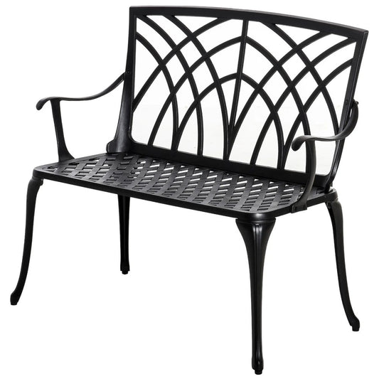 Outsunny 2-Seater Cast Aluminium Garden Bench Loveseat Outdoor Furniture Chair w/ Decorative Backrest & Ergonomic Armrest for Patio Terrace Porch 