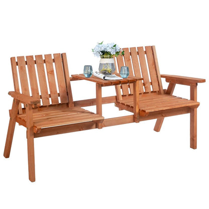 Outsunny 2-Seater Fir Wood Bench w/ Centre Table 10
