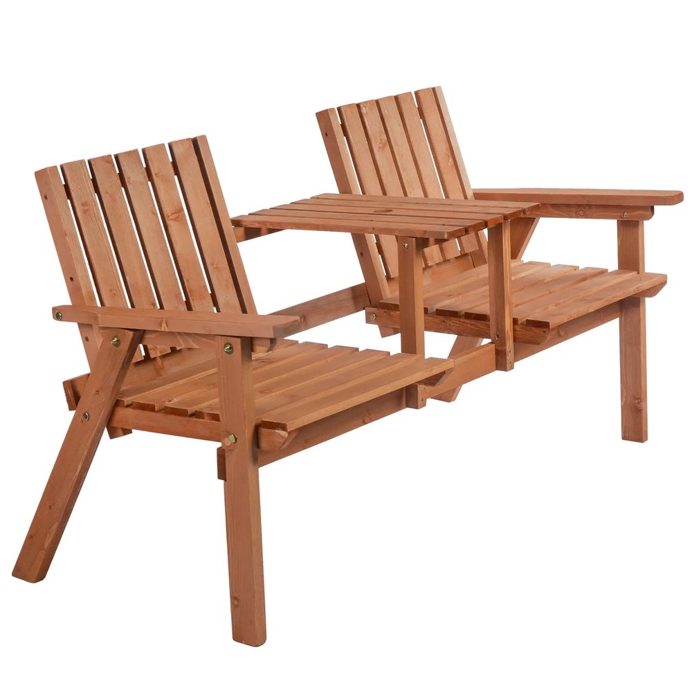 Outsunny 2-Seater Fir Wood Bench w/ Centre Table 11
