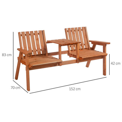 Outsunny 2-Seater Fir Wood Bench w/ Centre Table 2