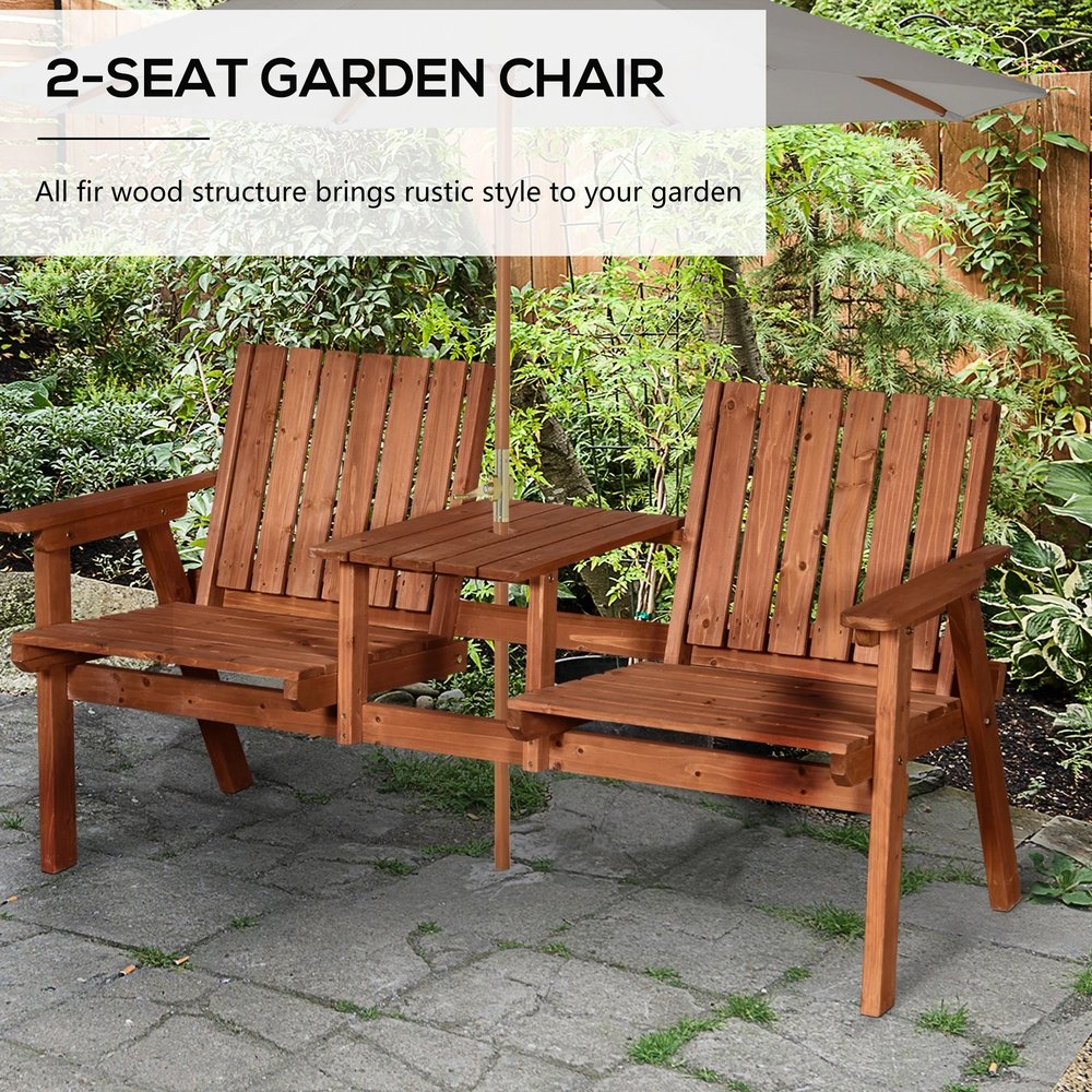 Outsunny 2-Seater Fir Wood Bench w/ Centre Table 3