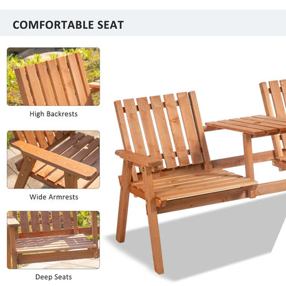 Outsunny 2-Seater Fir Wood Bench w/ Centre Table 4