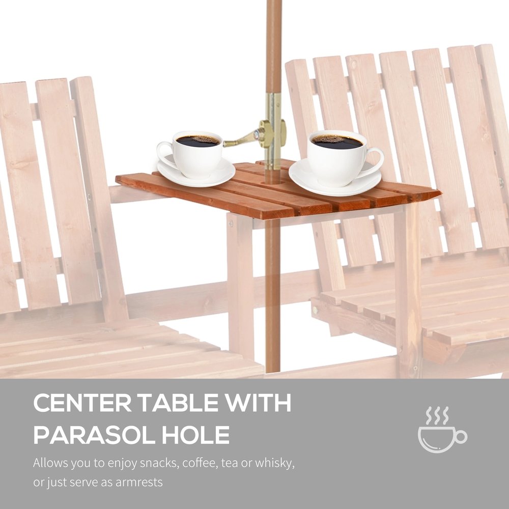 Outsunny 2-Seater Fir Wood Bench w/ Centre Table 5