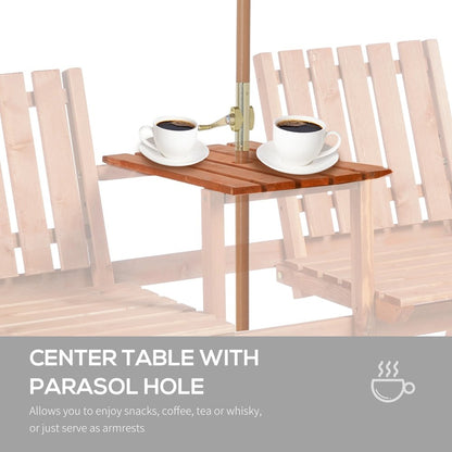 Outsunny 2-Seater Fir Wood Bench w/ Centre Table 5