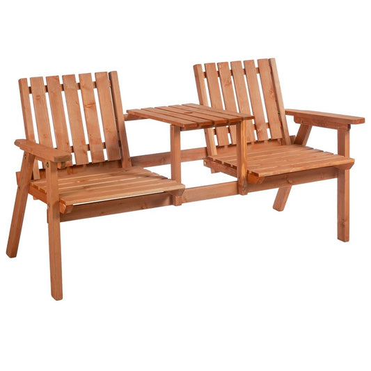 Outsunny 2-Seater Fir Wood Bench w/ Centre Table 