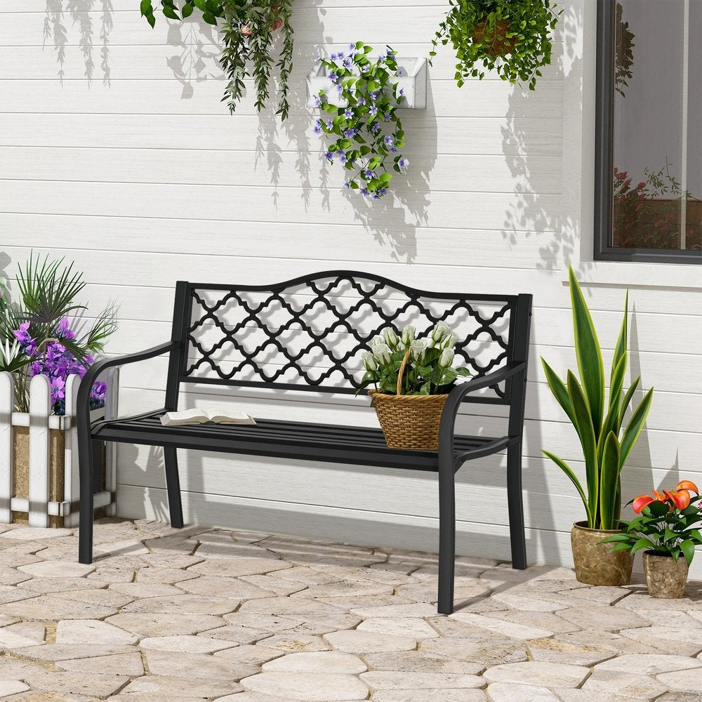 Outsunny 2-Seater Garden Bench Antique Loveseat for Yard, Lawn, Porch, Patio, Steel 1