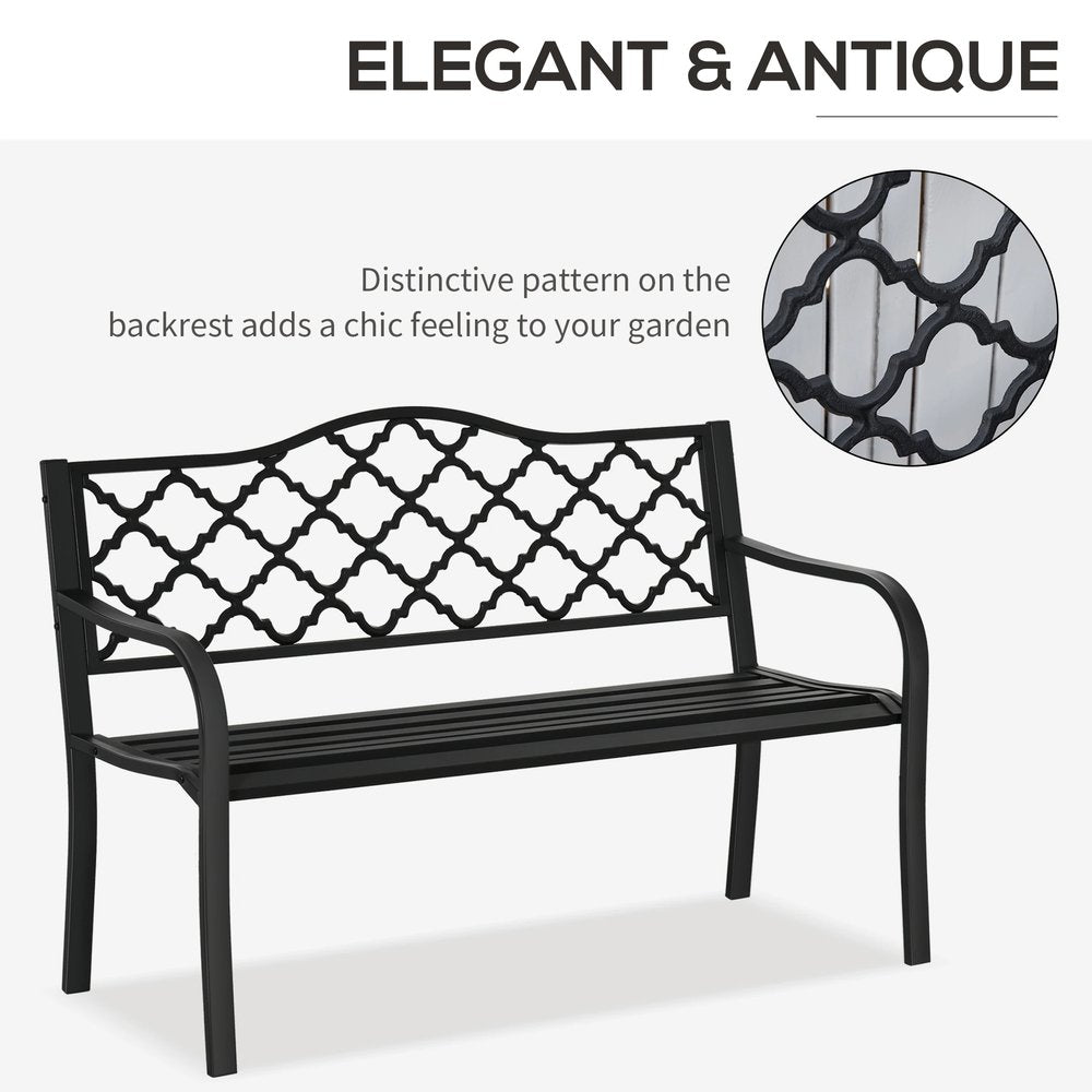 Outsunny 2-Seater Garden Bench Antique Loveseat for Yard, Lawn, Porch, Patio, Steel 3
