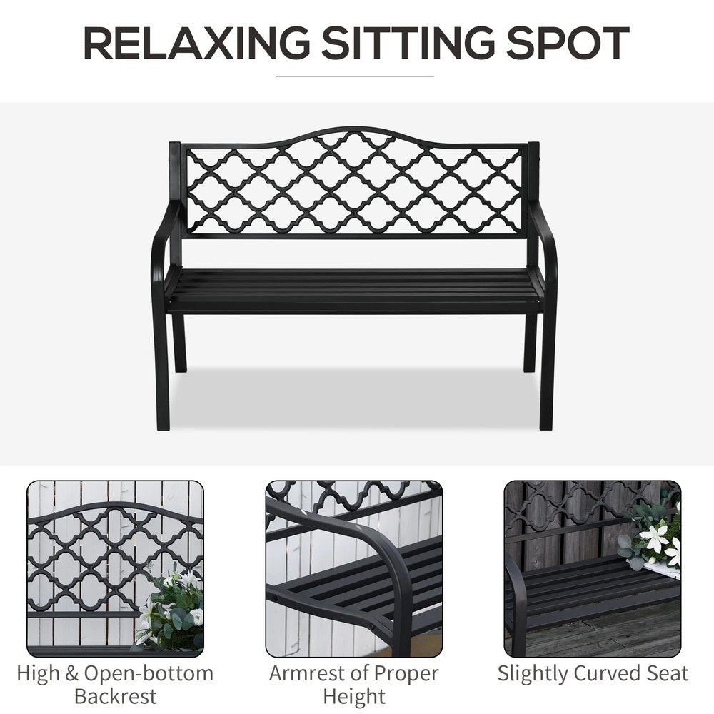 Outsunny 2-Seater Garden Bench Antique Loveseat for Yard, Lawn, Porch, Patio, Steel 4