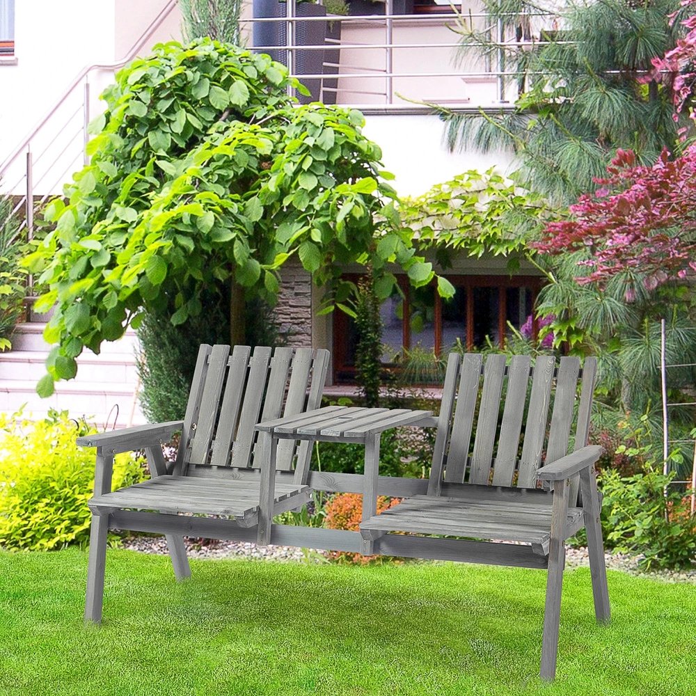 Outsunny 2-Seater Garden Bench Antique Loveseat for Yard, Lawn, Porch, Patio, Steel, Grey 1