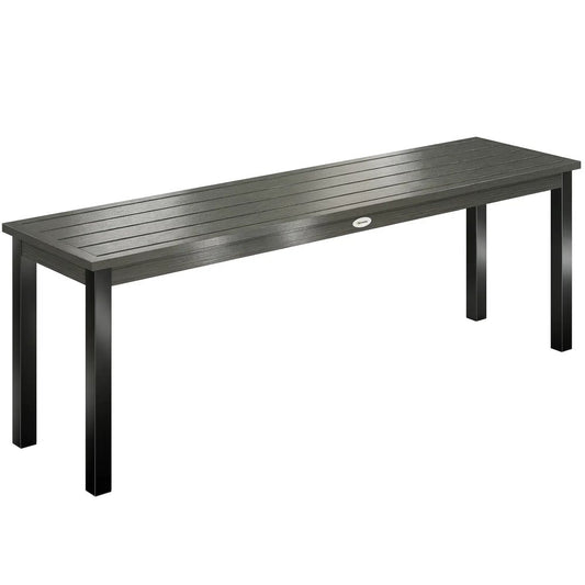 Outsunny 2 Seater Garden Bench, Outdoor Bench Loveseat with Wood-Effect Slatted Seat and Steel Frame for Patio, Park, Grey 