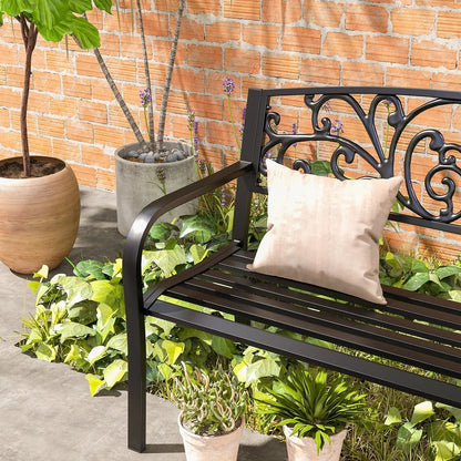 Outsunny 2-Seater Garden Bench, Steel-Black 10