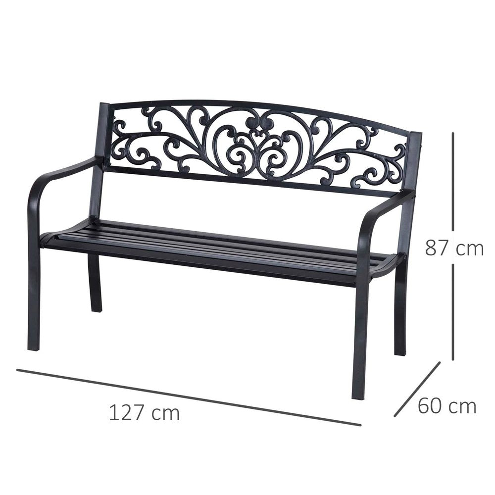 Outsunny 2-Seater Garden Bench, Steel-Black 2