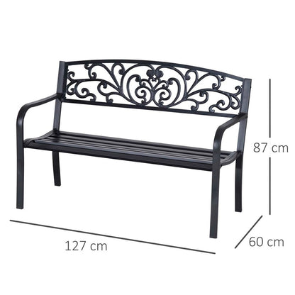 Outsunny 2-Seater Garden Bench, Steel-Black 2