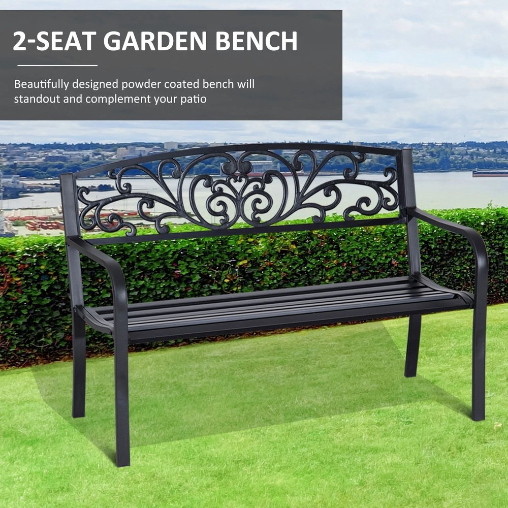 Outsunny 2-Seater Garden Bench, Steel-Black 3